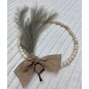 Beaded pampas grass‎ wreath with a burlap bow